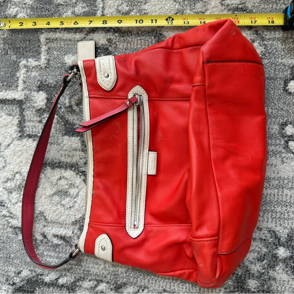 Coach Red and Cream Leather Shoulder Bag